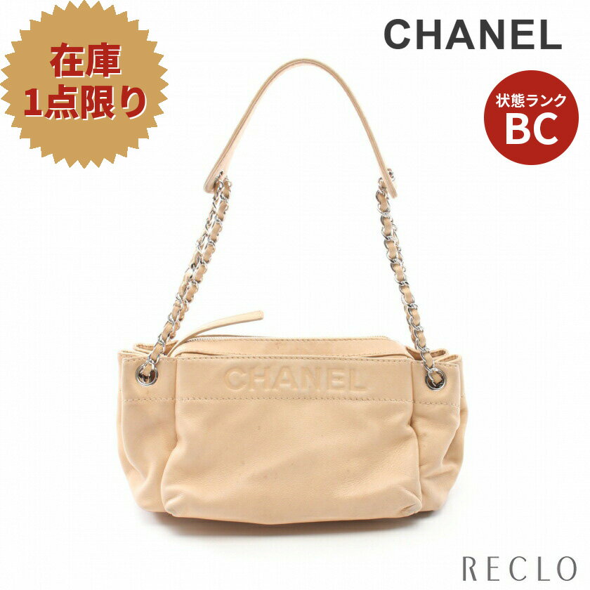 シャネル CHANEL チェーンショルダーバッグ ロゴ カーフ SV チェーンショルダーバッグ ラムスキン ベージュ シルバー金具 ロゴ 【中古】 送料無料