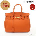 【10周年SALE!!10%OFF以上】エルメス HERMES バーキン35 フー ハンドバッグ トゴ オレンジ ゴールド金具 □N刻印 【中古】 送料無料_10th_all_bg_10th