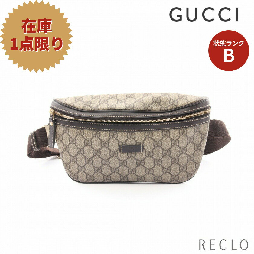 グッチ GUCCI GGスプリーム ボディバッグ ウエストバッグ PVC レザー ベージュ ダークブラウン 233269【中古】 送料無料