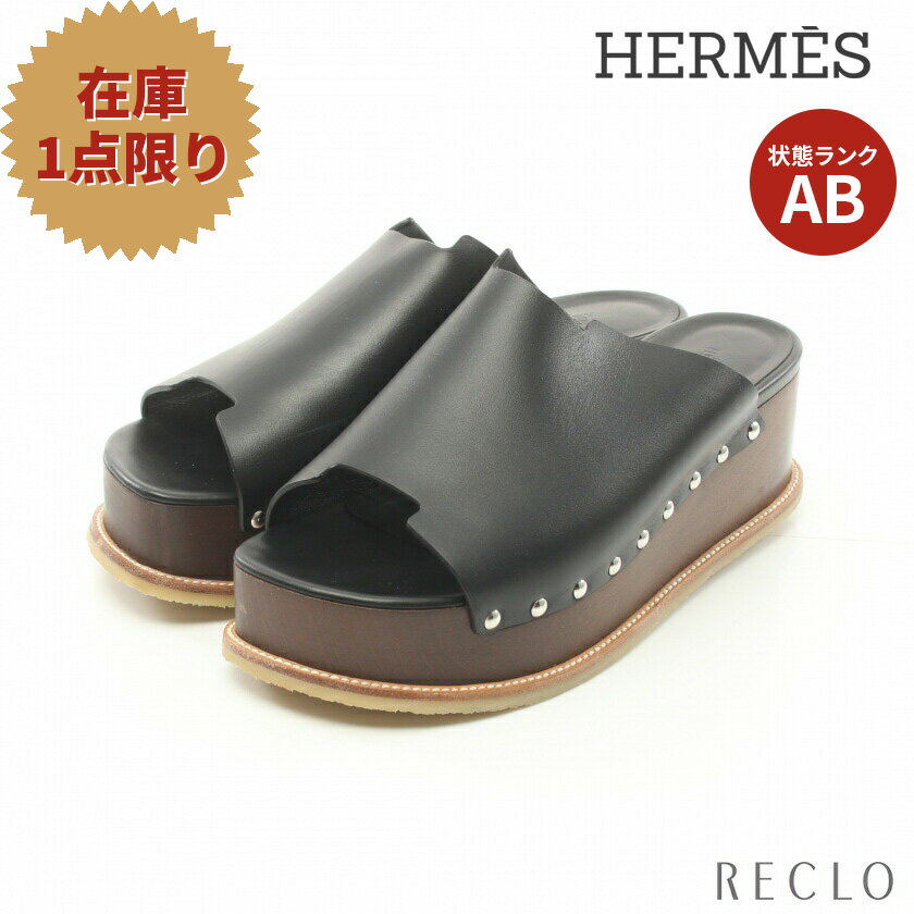 【10周年SALE!!10%OFF以上】エルメス HERMES エリプス スライドサンダル レザー ブラック 【中古】 送料無料 良品10th_all_2_apa_10th_2