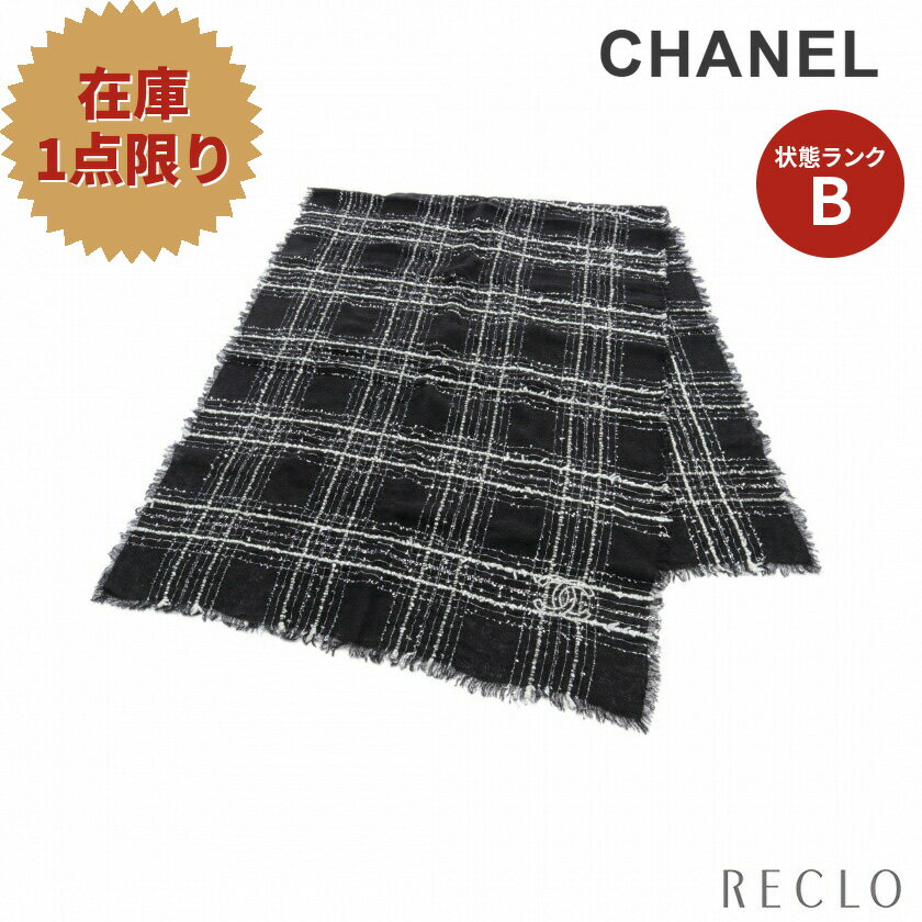 【エントリーでポイント10倍◎対象店舗限定27日1:59迄】シャネル CHANEL ココマーク マフラー ストール チェック ウール ブラック ホワイト 【中古】_2406ss_all_wal_0604