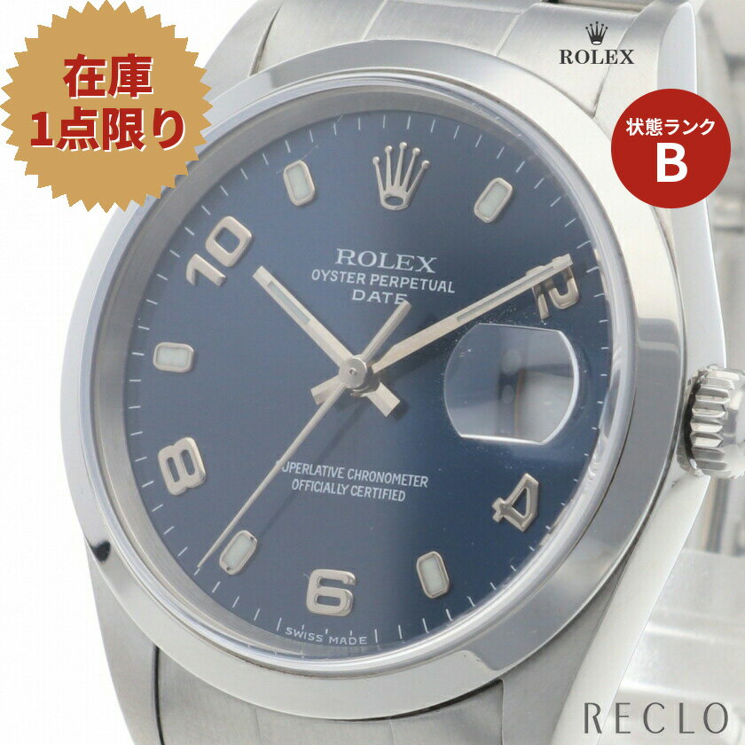 ロレックス ROLEX オイスターパーペチュアル デイト メンズ 腕時計 自動巻き SS シルバー ネイビー文字盤 P番 15200【中古】