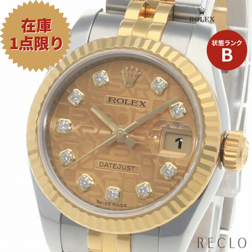 ロレックス ROLEX デイトジャスト レディース 腕時計 自動巻き SS K18YG シルバー イエローゴールド ゴールドコンピューター文字盤 10Pダイヤモンド ランダムシリアル 179173G【中古】