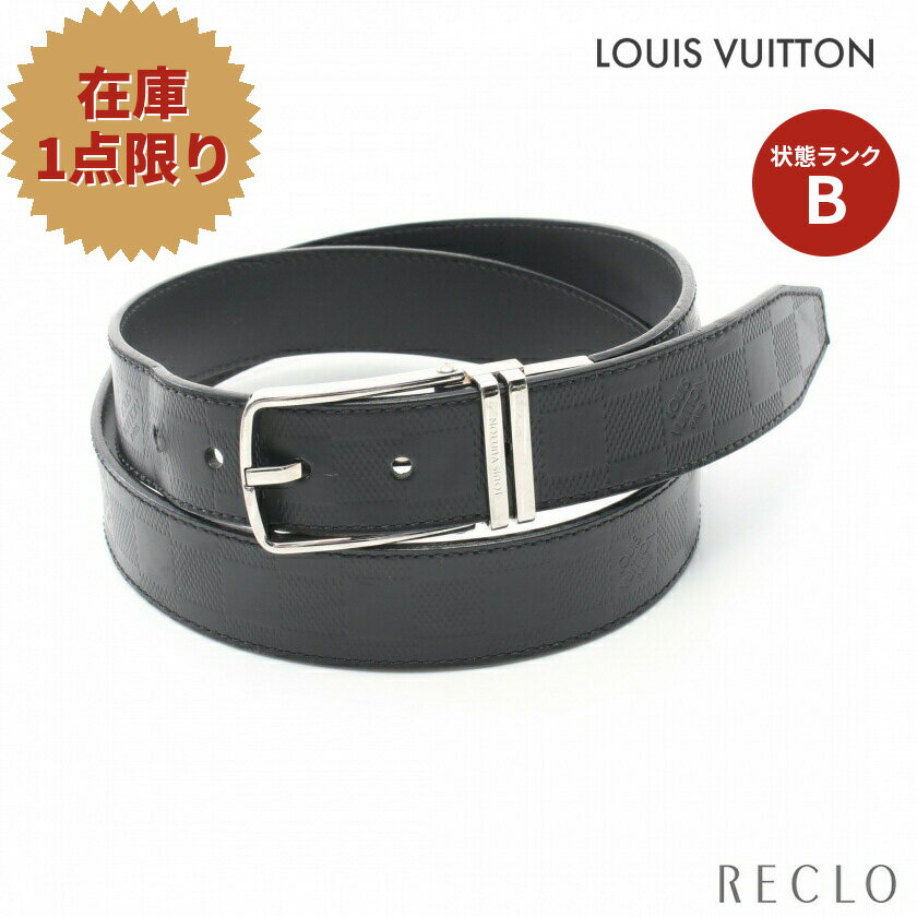 【エントリーでポイント10倍◎店舗限定11日1:59迄】【SALE 10%OFF以上】ルイヴィトン LOUIS VUITTON サンチュール ボストン ダミエアンフィニ オニキス ベルト レザー ブラック シルバー金具 M9674【中古】