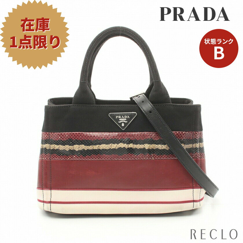 【SALE 10%OFF以上】プラダ PRADA CANAPA カナパ ハンドバッグ トートバッグ キャンバス レザー パイソン ブラック ボルドー マルチカラー 2WAY 1BG439【中古】