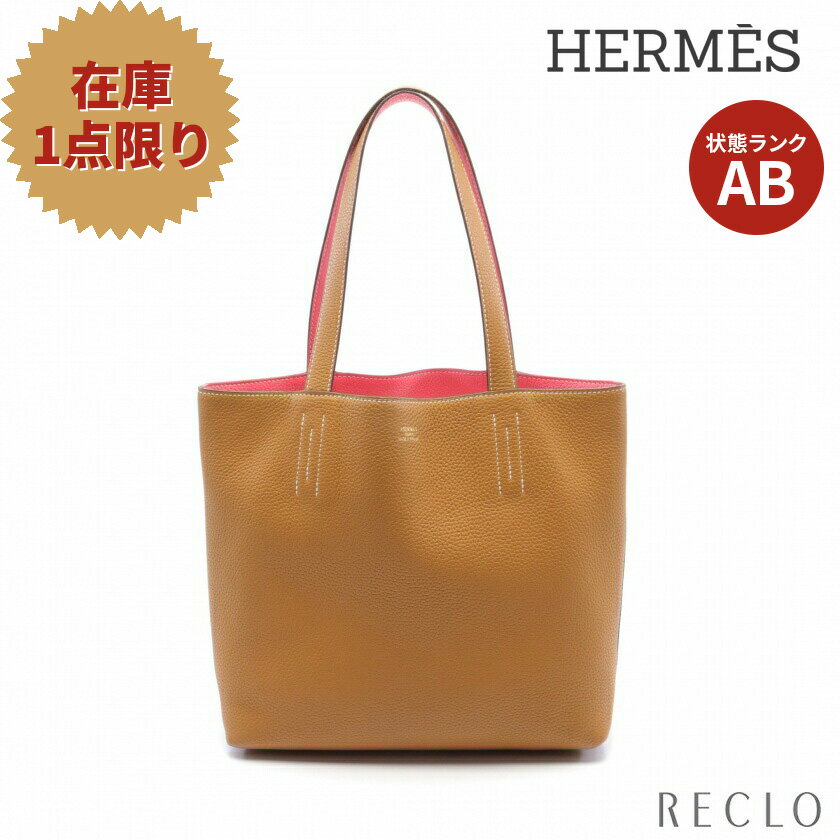 【エントリーでポイント10倍◎対象店舗限定27日1:59迄】エルメス HERMES ドゥブルセンス28 セサミ ローズアザレ ハンドバッグ トートバッグ トリヨンクレマンス ライトブラウン ピンク リバーシブル Y刻印 【中古】