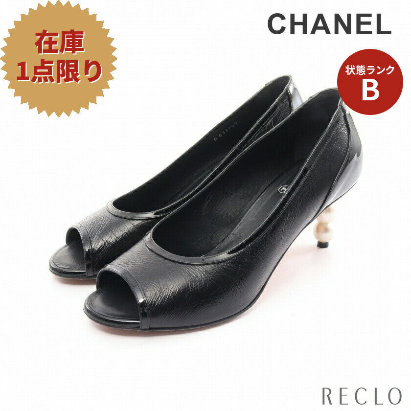 シャネル CHANEL ミュール サンダル レザー エナメルレザー フェイクパール ブラック AG33569【中古】