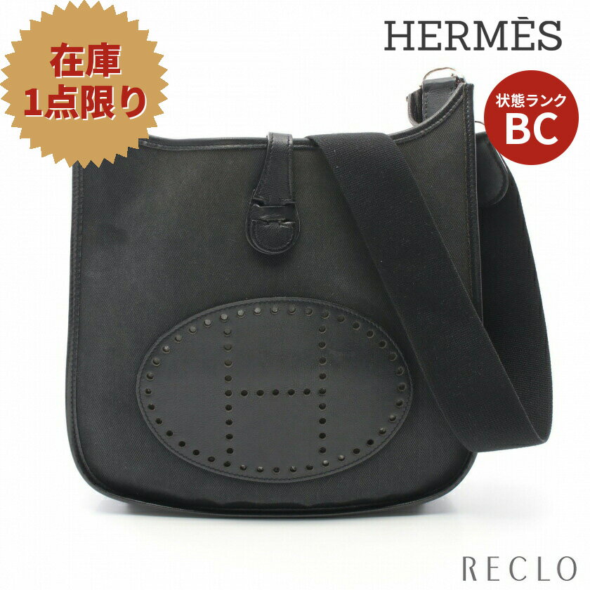 【エントリーでポイント10倍◎店舗限定4日20:00開始】エルメス HERMES エヴリン 1 アン PM ショルダーバッグ ヴォースイフト トワルシェブロン ブラック シルバー金具 □J刻印 【中古】