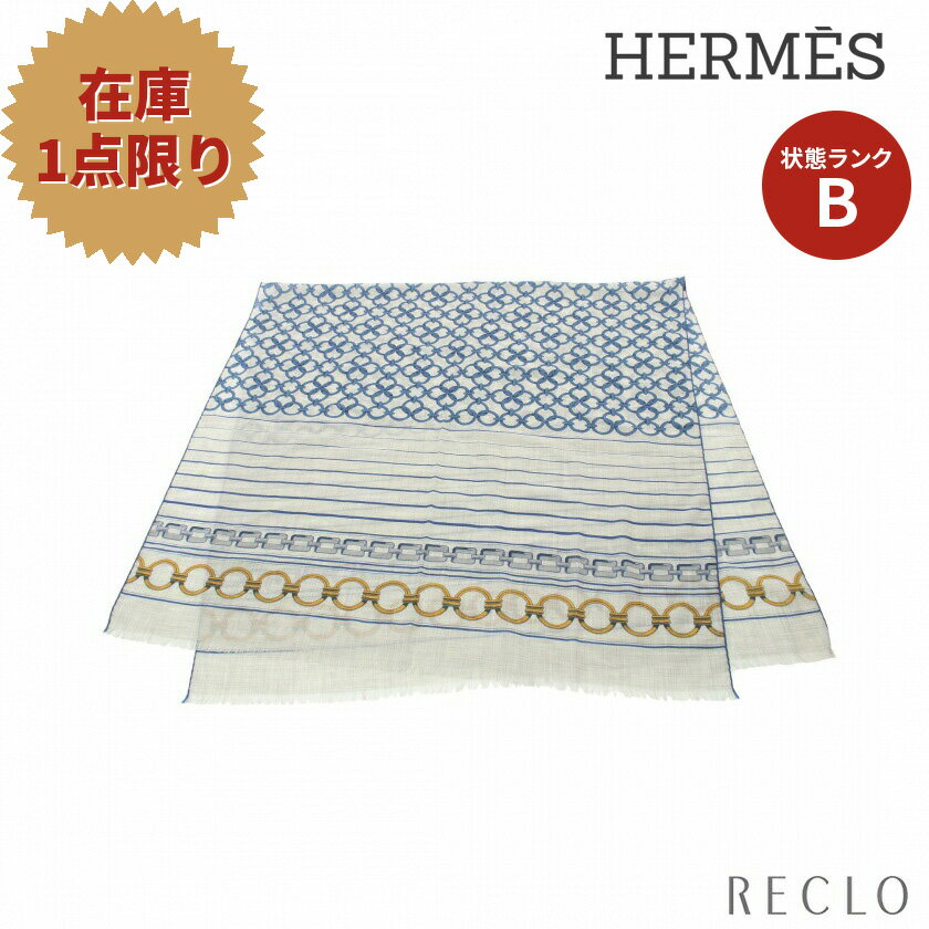 【エントリーでポイント10倍◎店舗限定4日20:00開始】エルメス HERMES RECTANGLE MAILLONS EN CHAINES ストール ショール カシミヤ グレー ブルー イエロー 【中古】