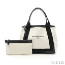 バレンシアガ BALENCIAGA NAVY CABAS S ネイビーカバ ハンドバッグ トートバッグ キャンバス レザー オフホワイト ブラック 339933【中古】 送料無料_10th_all_bg_10th