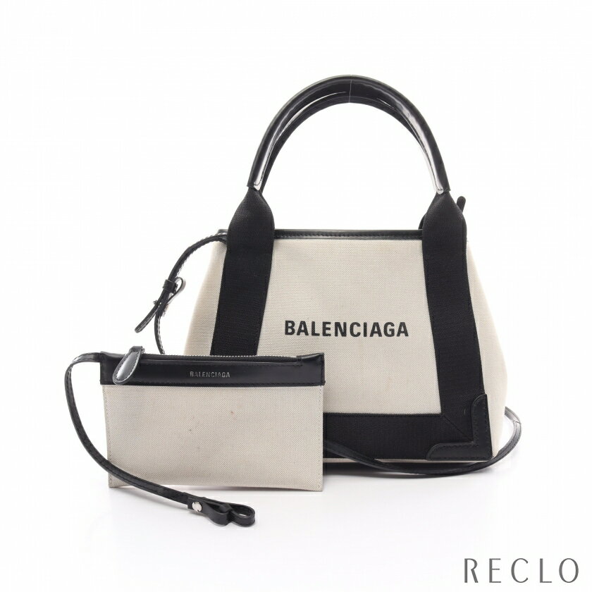 楽天RECLO（リクロ）楽天市場店【スーパーSALE限定!!10％OFF以上】バレンシアガ BALENCIAGA ネイビーカバ XS ハンドバッグ キャンバス レザー ブラック オフホワイト 2WAY 390346【中古】 送料無料_2406ss_all_bg_0604