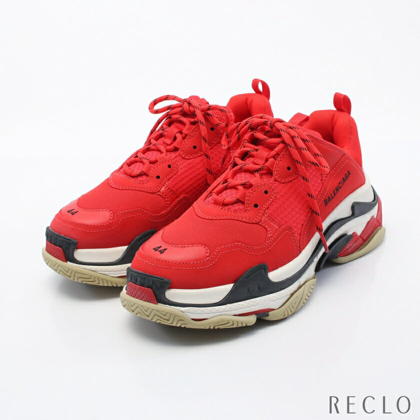 バレンシアガ BALENCIAGA Triple S トリプルS スニーカー ファブリック レザー レッド 536737【中古】 送料無料 美品