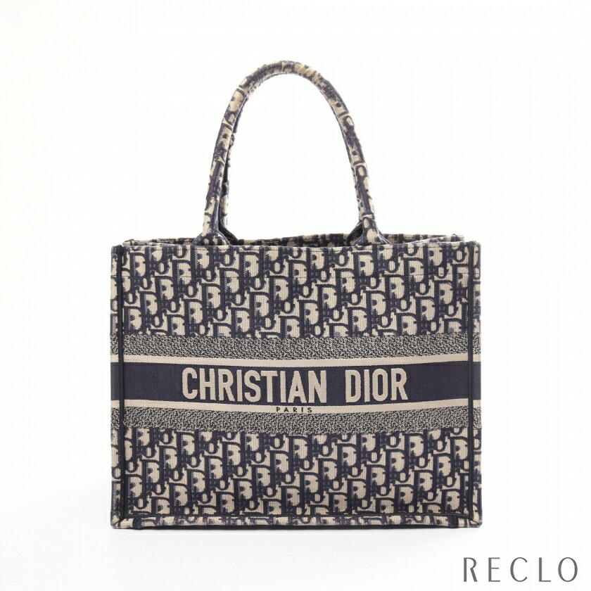 クリスチャンディオール Christian Dior BOOK TOTE ブックトート ミディアム ハンドバッグ トートバッグ キャンバス オフホワイト ネイビー M1296ZRIW【中古】 送料無料