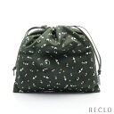 ロエベ LOEWE LOEWE × Suna Fujita DRAWSTRING POUCH ドローストリングポーチ パンダ ポーチ キャンバス レザー ダークグリーン マルチカラー 巾着 【中古】