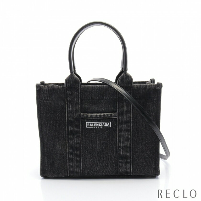 バレンシアガ BALENCIAGA ハードウェア ハンドバッグ トートバッグ デニム レザー ブラック ダメージ加工 2WAY 671402【中古】