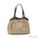 グッチ GUCCI GGキャンバス ショルダーバッグ トートバッグ キャンバス レザー ベージュ ブラック 388919【中古】