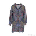 エトロ ETRO シャツワンピース 総柄 ウール シルク ブルー マルチカラー 【中古】