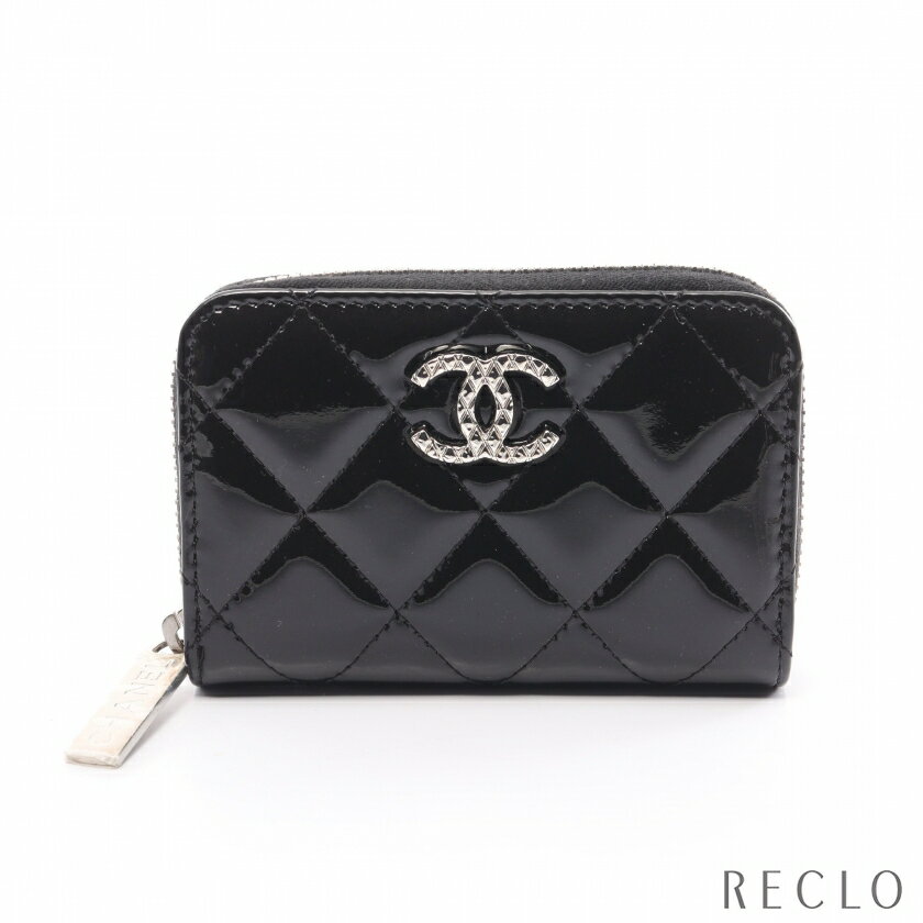 シャネル CHANEL ブリリアント マトラッセ ラウンドファスナー コインケース エナメルレザー ブラック シルバー金具 A68945【中古】