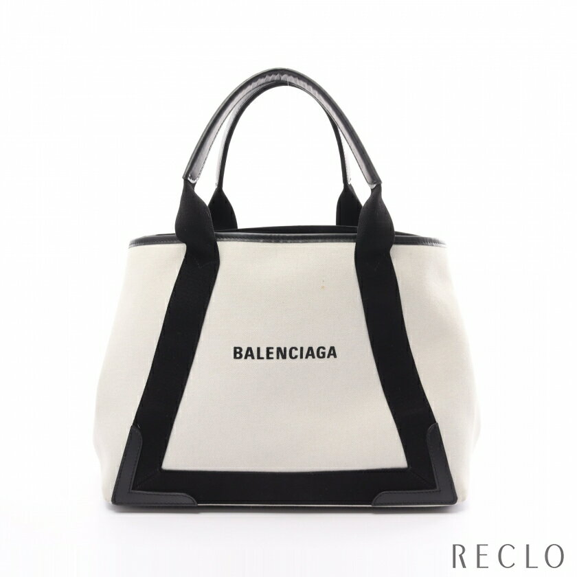 【SALE 15%OFF以上】バレンシアガ BALENCIAGA NAVY CABAS NEW M ネイビーカバ ハンドバッグ トートバッグ キャンバス レザー アイボリー ブラック 581292【中古】