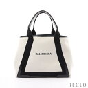 バレンシアガ BALENCIAGA NAVY CABAS NEW M ネイビーカバ ハンドバッグ トートバッグ キャンバス レザー アイボリー ブラック 581292【中古】