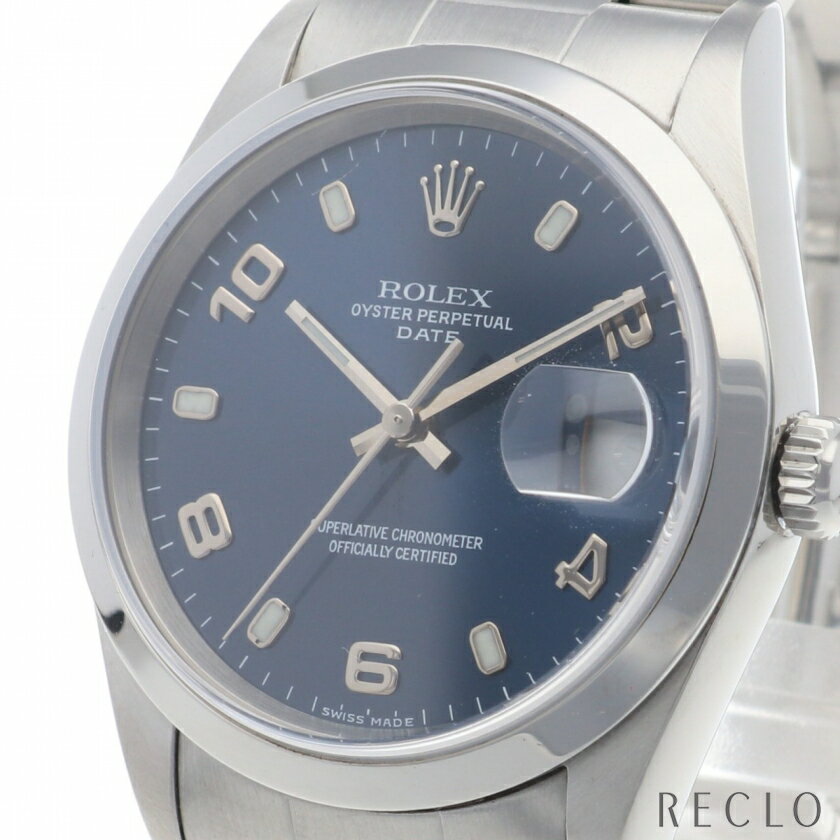 ロレックス ROLEX オイスターパーペチュアル デイト メンズ 腕時計 自動巻き SS シルバー ネイビー文字盤 P番 15200【中古】