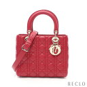 クリスチャンディオール Christian Dior レディディオール カナージュ ミディアム ハンドバッグ レザー ピンクレッド 2WAY 【中古】