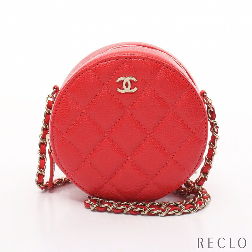 シャネル CHANEL マトラッセ ミニ クラシック チェーンショルダーバッグ キャビアスキン レッド ゴールド金具 AP0245【中古】