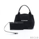 バレンシアガ BALENCIAGA NAVY CABAS S ネイビーカバ ハンドバッグ トートバッグ キャンバス レザー ブラック 339933【中古】