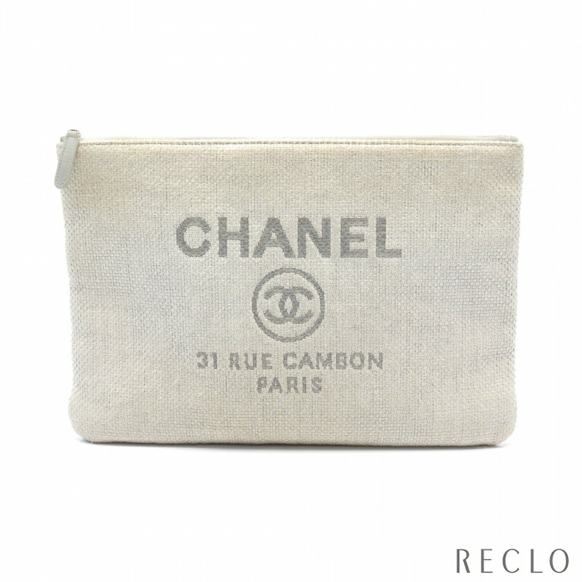 【SALE 10%OFF以上】シャネル CHANEL ドーヴィル クラッチバッグ キャンバス レザー ライトグレー シルバー金具 A80802【中古】