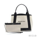 バレンシアガ BALENCIAGA NAVY CABAS S ネイビーカバ ハンドバッグ トートバッグ キャンバス レザー オフホワイト ブラック 339933【中古】