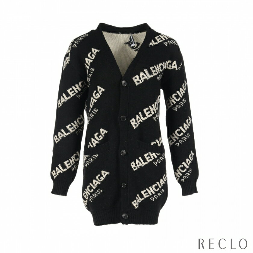 バレンシアガ BALENCIAGA ALL OVER LOGO CARDIGAN カーディガン ウール キャメル ブラック オフホワイト 502615【中古】