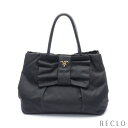 プラダ PRADA TESSUTO FIOCCO ハンドバッグ ナイロン レザー ブラック リボン BN1601【中古】