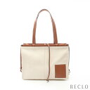 ロエベ LOEWE CUSHION TOTE クッショントート ショルダーバッグ トートバッグ キャンバス レザー アイボリー ライトブラウン 330.02.W76【中古】