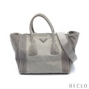 プラダ PRADA CANAPA SCAMOSCIA ハンドバッグ キャンバス スエード グレー 2WAY BN2644【中古】