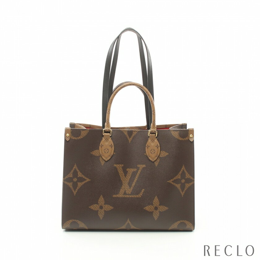 ルイヴィトン LOUIS VUITTON オンザゴーMM モノグラムジャイアント リバース ショルダーバッグ トートバッグ PVC レザー ブラウン ベージュ 2WAY M45321【中古】