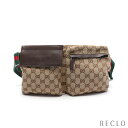 グッチ GUCCI GGキャンバス ボディバッグ ウエストバッグ キャンバス レザー ベージュ ダークブラウン 200905【中古】