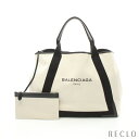 バレンシアガ BALENCIAGA NAVY CABAS ネイビーカバ M ハンドバッグ トートバッグ キャンバス レザー オフホワイト ブラック 339936【中古】