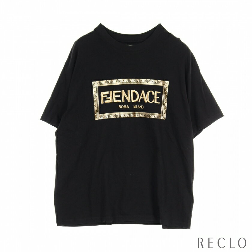 フェンディ FENDI FENDI × VERSACE FENDACE フェンダーチェ メデューサ Tシャツ 刺繍 バックプリント コットン ブラック ゴールド 【中古】