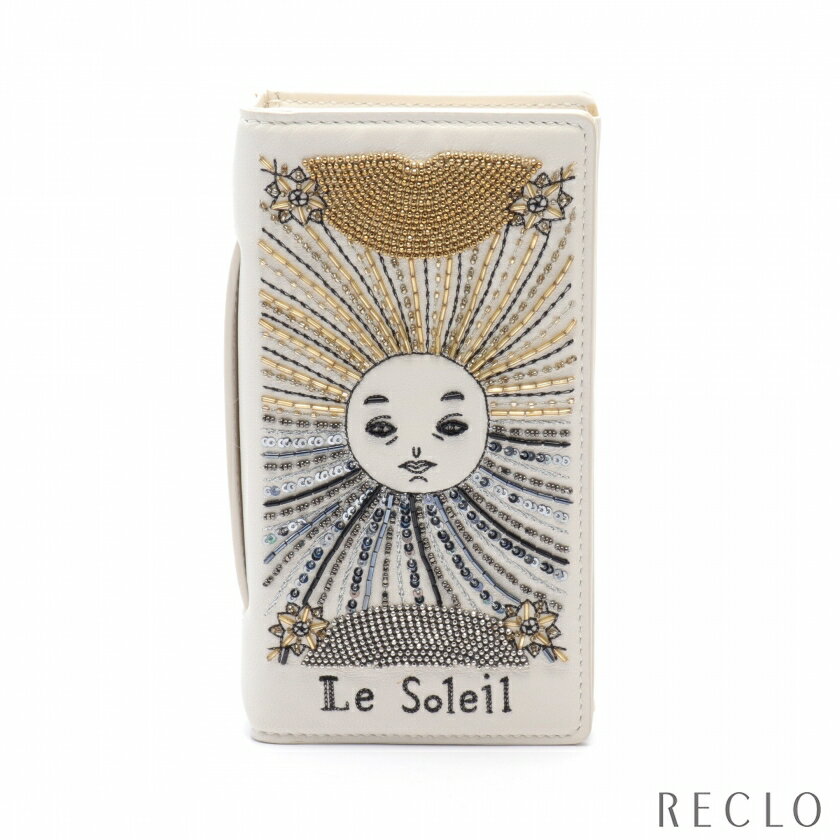 クリスチャンディオール Christian Dior Le Soleil Tarot Pouch ポーチ タロットモチーフ レザー アイボリー 【中古】