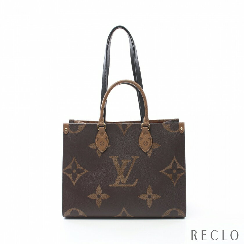 ルイヴィトン LOUIS VUITTON オンザゴーMM モノグラムジャイアント リバース ショルダーバッグ トートバッグ PVC レザー ブラウン ベージュ 2WAY M45321【中古】