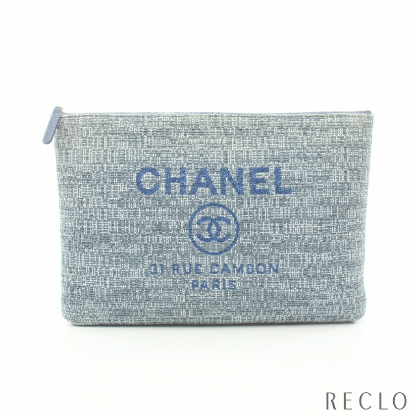 シャネル CHANEL ドーヴィル クラッチバッグ ツイード レザー ブルーグレー シルバー金具 A80117【中古】