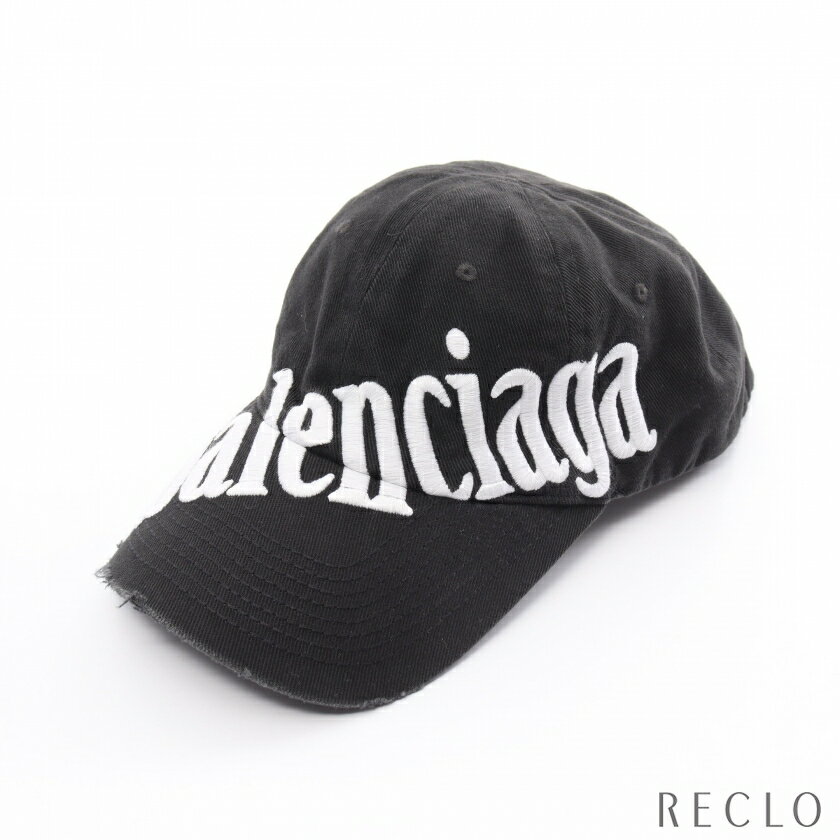 バレンシアガ BALENCIAGA DIAGONAL ダイアゴナル キャップ 帽子 コットン ブラック ヴィンテージ加工 680738【中古】