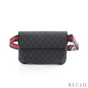 グッチ GUCCI GGスプリーム ベルトバッグ ボディバッグ PVCコーティングキャンバス レザー ブラック グレー 【中古】
