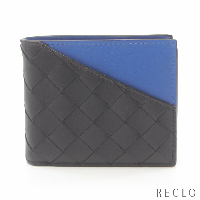 ボッテガヴェネタ BOTTEGA VENETA イントレチャート 二つ折り財布 レザー ブラック ブルー 619390VCPQ71015【中古】