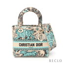 クリスチャンディオール Christian Dior LADY D-LITE ミディアム ハンドバッグ キャンバス ベージュ ターコイズブルー ブラック 2WA...