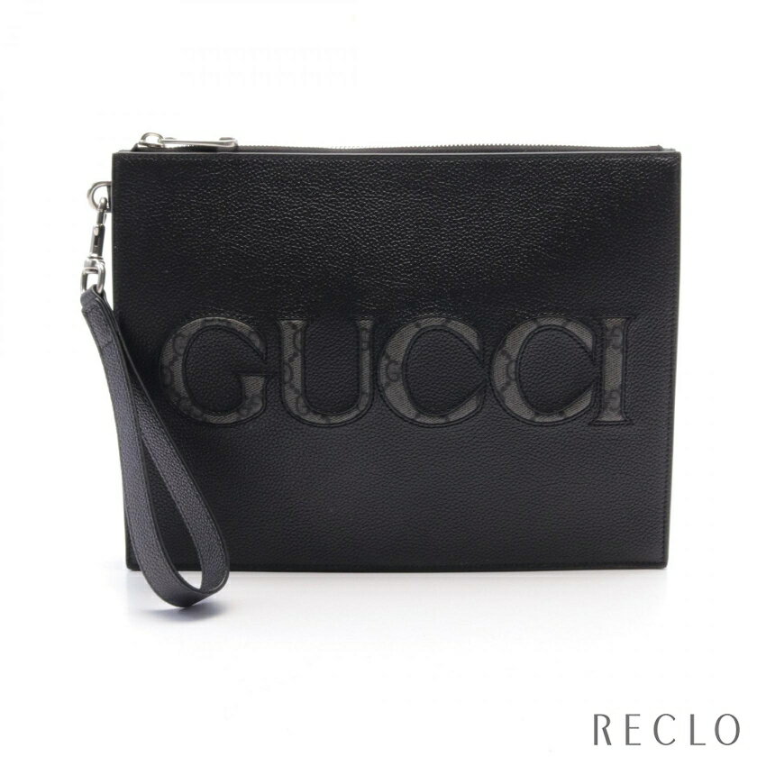 グッチ GUCCI GGスプリーム クラッチバッグ レザー PVCコーティングキャンバス ブラック 【中古】