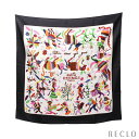 エルメス HERMES カレ90 Din Tini Ya Zue スカーフ シルク ホワイト ブラック マルチカラー 【中古】