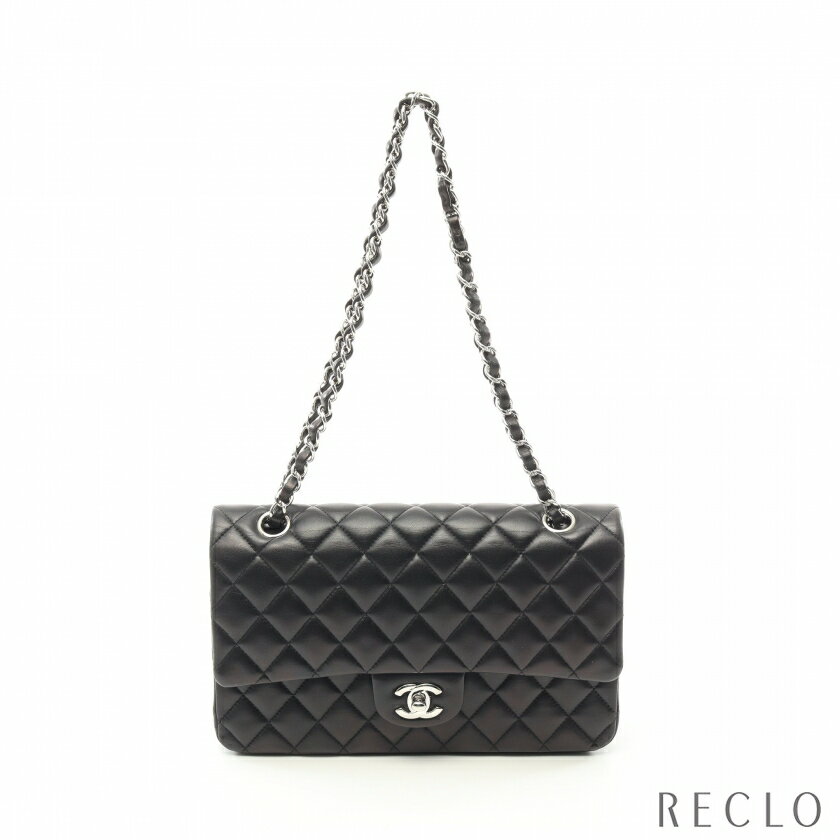 シャネル CHANEL マトラッセ Wフラップ Wチェーンショルダーバッグ ラムスキン ブラック シルバー金具 A01112【中古】