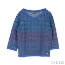 シャネル CHANEL ニット 七分袖 チェック シルク ブルー マルチカラー ラメ P54110【中古】