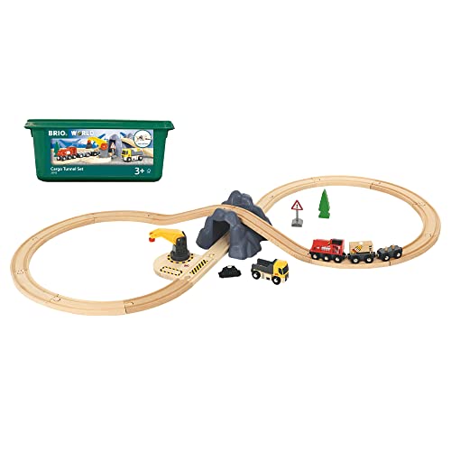 BRIO WORLD ( ブリオ ワールド)カーゴトンネル8字セット[全26ピース] 33913 対象年齢 3歳~ ( 電動車両 電車 おもちゃ 木製 レール )ブランド：BRIOカラー：グレー、赤、黄メーカー：ブリオジャパン型番：33913サイズ：103.5 x 45.5 x 10.5 cmスタイル：カーゴトンネル8の字セット